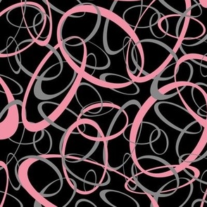 funky loops pattern - pink and gray on black