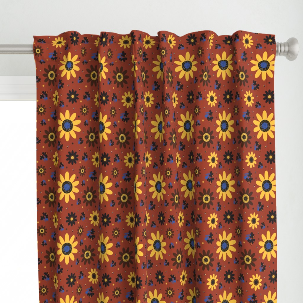Retro Fall 60's Sunflower Floral