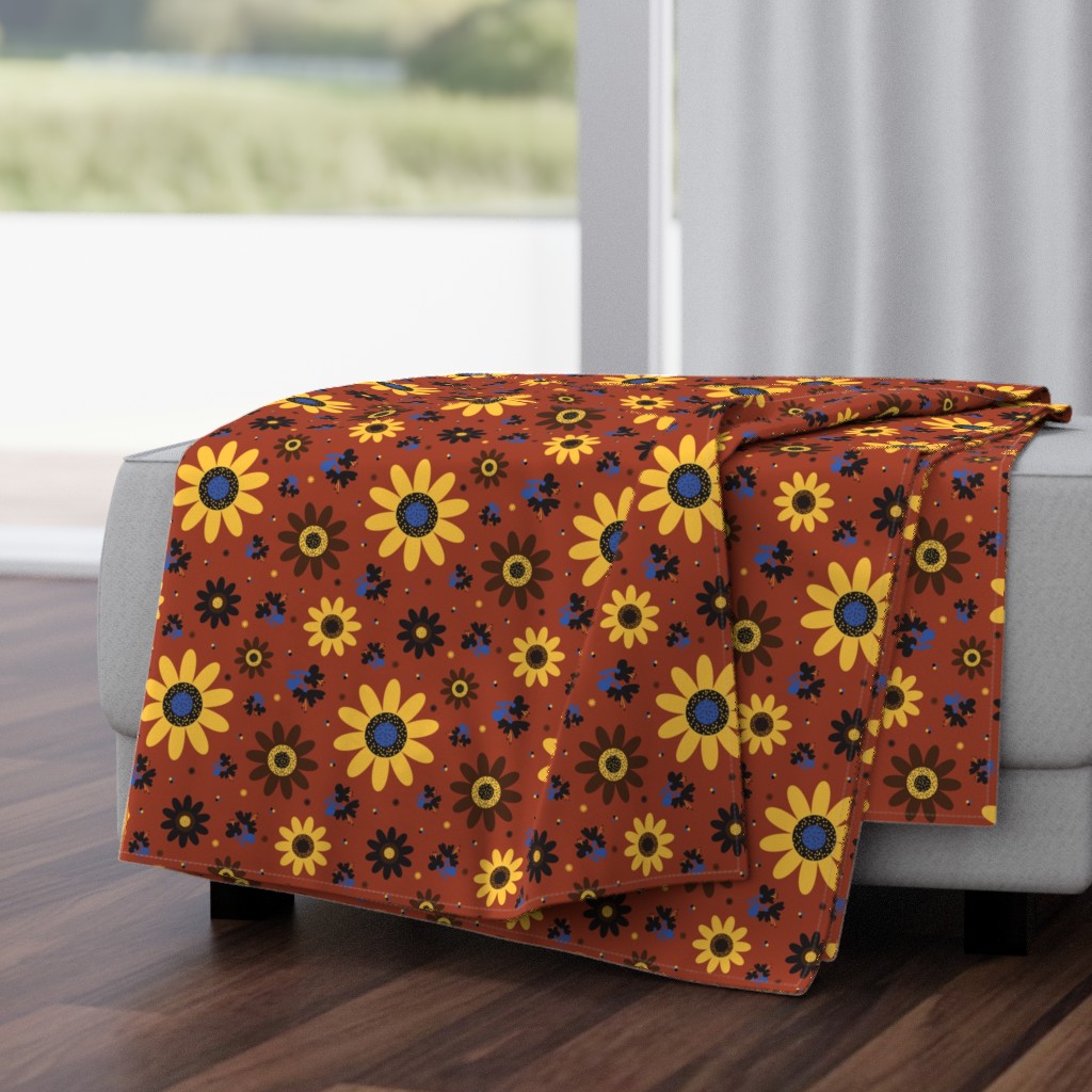 Retro Fall 60's Sunflower Floral