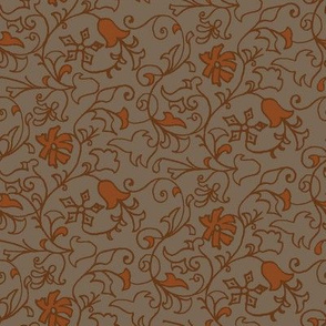 antique floral rust and coco