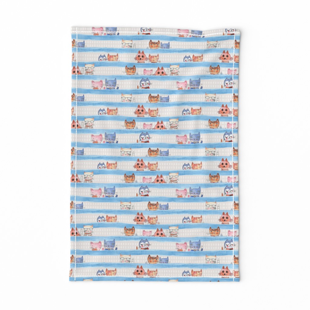 soft Kitty Cats bedtime baby Blue watercolor stripe