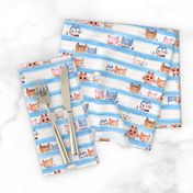 soft Kitty Cats bedtime baby Blue watercolor stripe