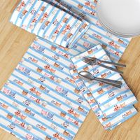 soft Kitty Cats bedtime baby Blue watercolor stripe