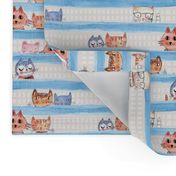 soft Kitty Cats bedtime baby Blue watercolor stripe