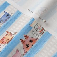 soft Kitty Cats bedtime baby Blue watercolor stripe
