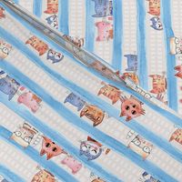 soft Kitty Cats bedtime baby Blue watercolor stripe