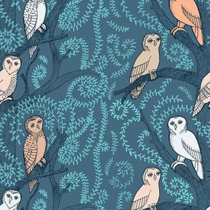 Midnight Blue with Blushing Owls