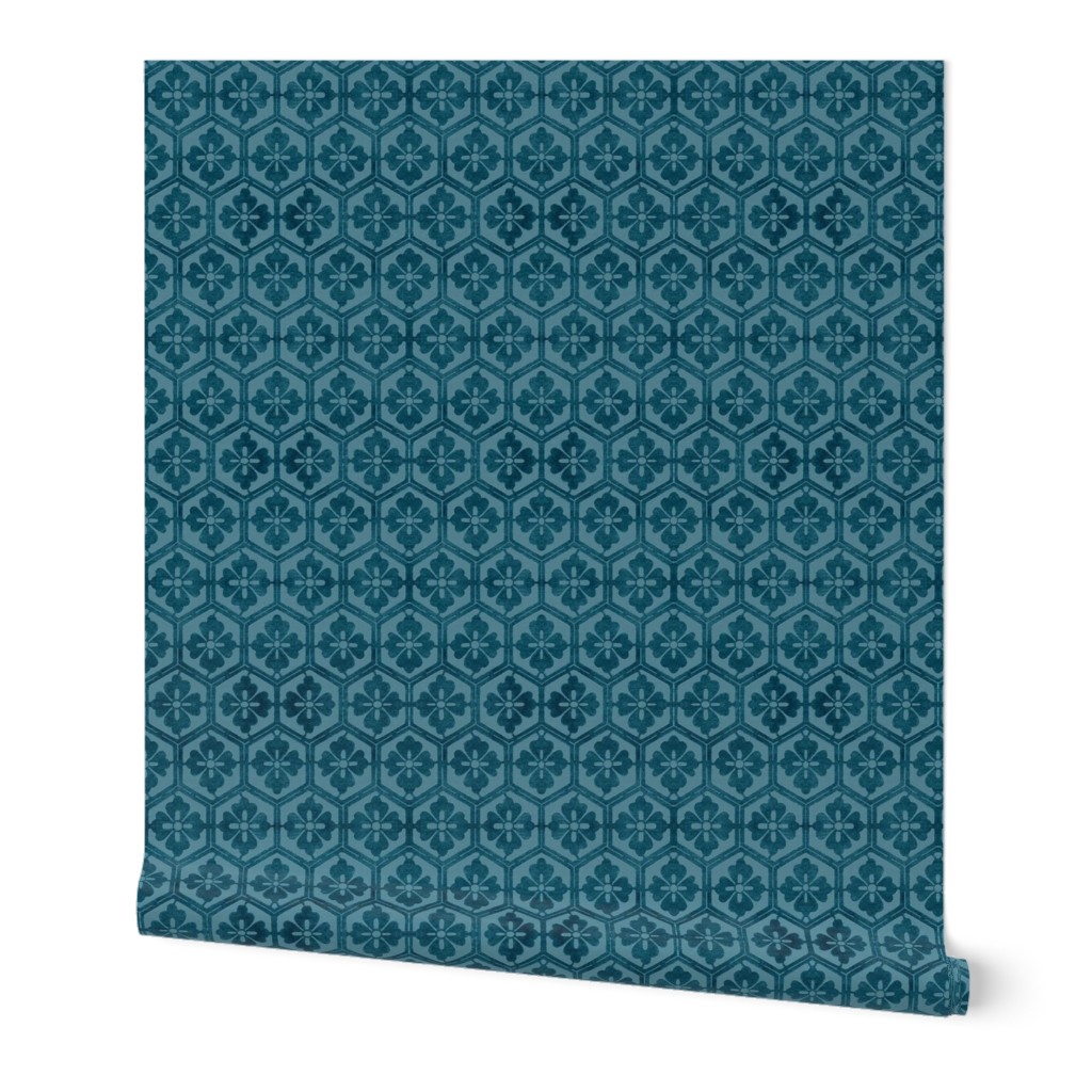 Japanese Hexagonal Stencil-1 fabric marine-blue