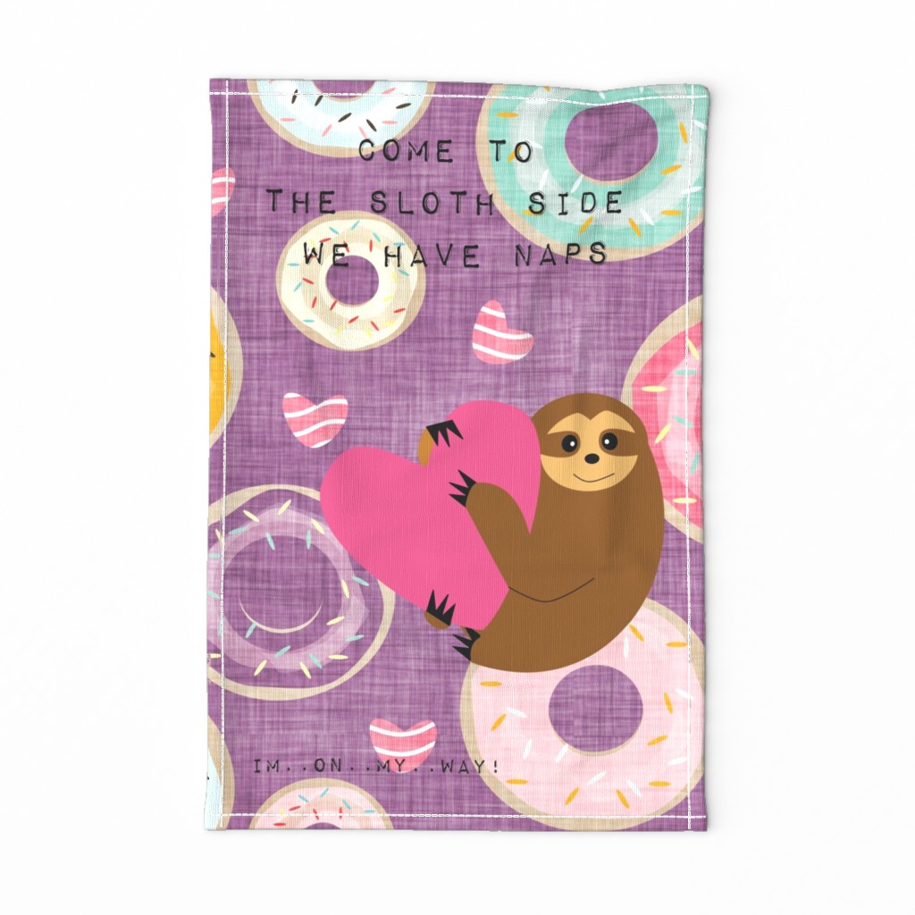 Pun Cute Sloth Tea Towel - come to the sloth side... purple