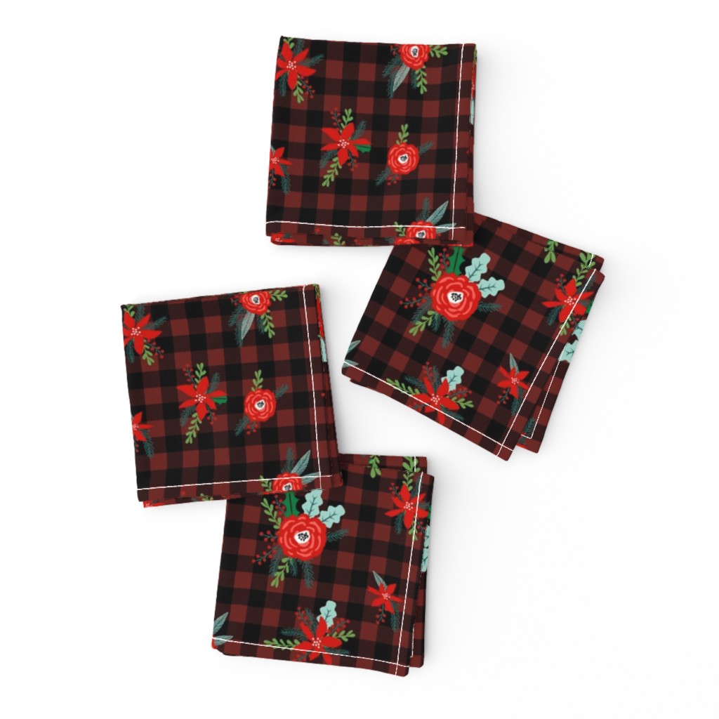 buffalo plaid floral fabric // christmas fabric, xmas fabric by the yard, holiday fabric by the yard, check