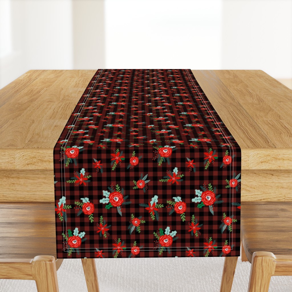 buffalo plaid floral fabric // christmas fabric, xmas fabric by the yard, holiday fabric by the yard, check