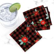 buffalo plaid floral fabric // christmas fabric, xmas fabric by the yard, holiday fabric by the yard, check