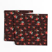 buffalo plaid floral fabric // christmas fabric, xmas fabric by the yard, holiday fabric by the yard, check