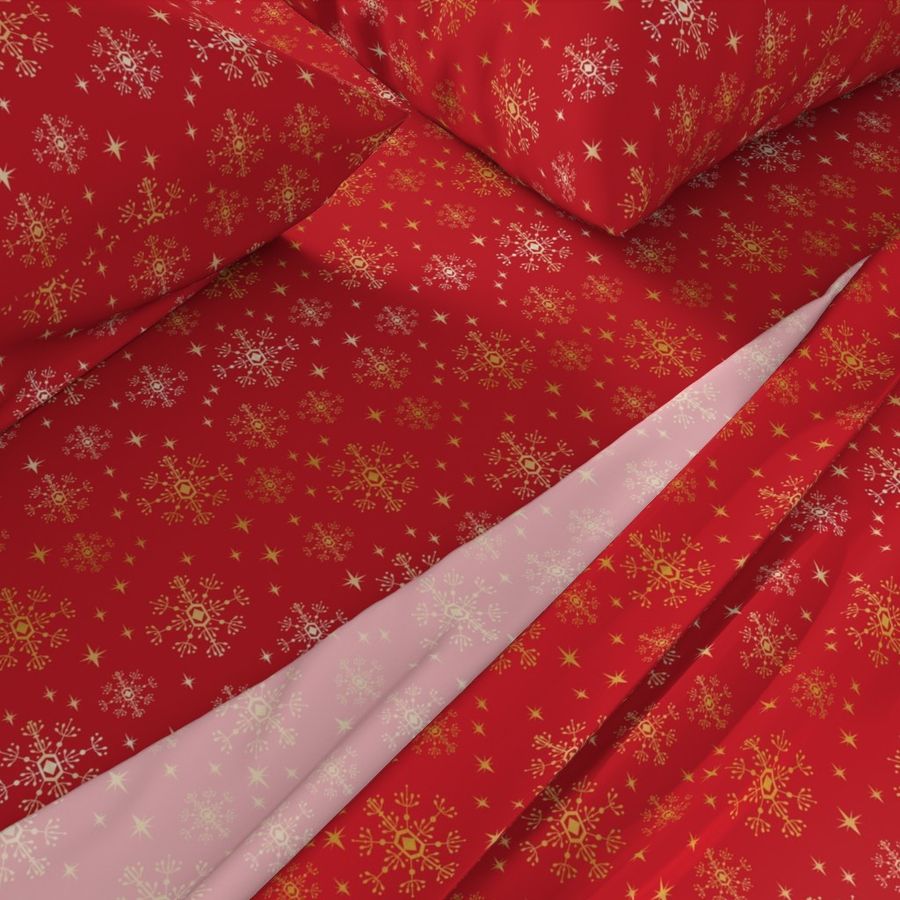 christmas fabric 2018, snowflake fabric, gold metallic fabric, christmas fabric for quilting, christmas fabric, holiday fabric, snowflake design - red and gold