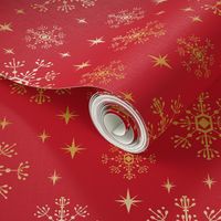 christmas fabric 2018, snowflake fabric, gold metallic fabric, christmas fabric for quilting, christmas fabric, holiday fabric, snowflake design - red and gold