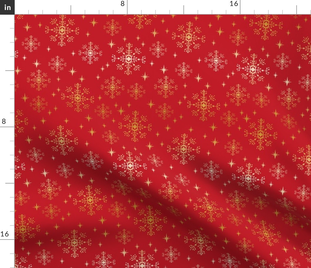 christmas fabric 2018, snowflake fabric, gold metallic fabric, christmas fabric for quilting, christmas fabric, holiday fabric, snowflake design - red and gold