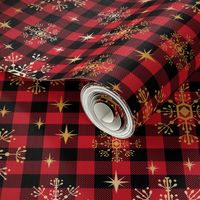 christmas fabric 2018, snowflake fabric, gold metallic fabric, christmas fabric for quilting, christmas fabric, holiday fabric, snowflake design - red and gold buffalo check