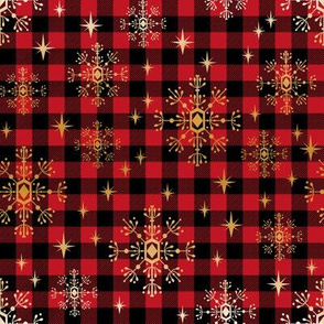 christmas fabric 2018, snowflake fabric, gold metallic fabric, christmas fabric for quilting, christmas fabric, holiday fabric, snowflake design - red and gold buffalo check