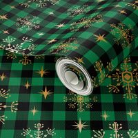 christmas fabric 2018, snowflake fabric, gold metallic fabric, christmas fabric for quilting, christmas fabric, holiday fabric, snowflake design - green and gold buffalo check