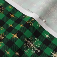 christmas fabric 2018, snowflake fabric, gold metallic fabric, christmas fabric for quilting, christmas fabric, holiday fabric, snowflake design - green and gold buffalo check
