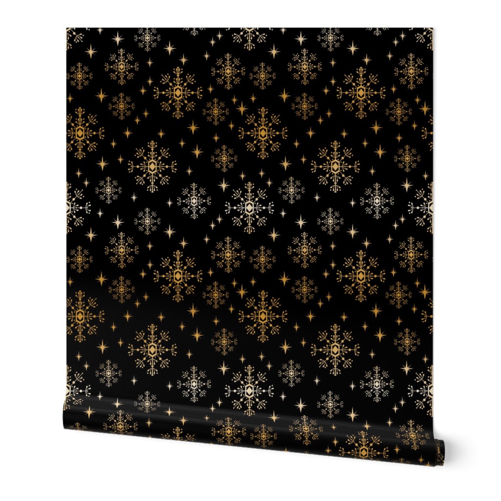 metallic look snowflake fabric, christmas fabric by the yard, christmas fabric 2018, christmas fabric for quilting, metallic christmas wrap, christmas gift wrap, wrapping paper, spoonflower christmas fabric - black and gold