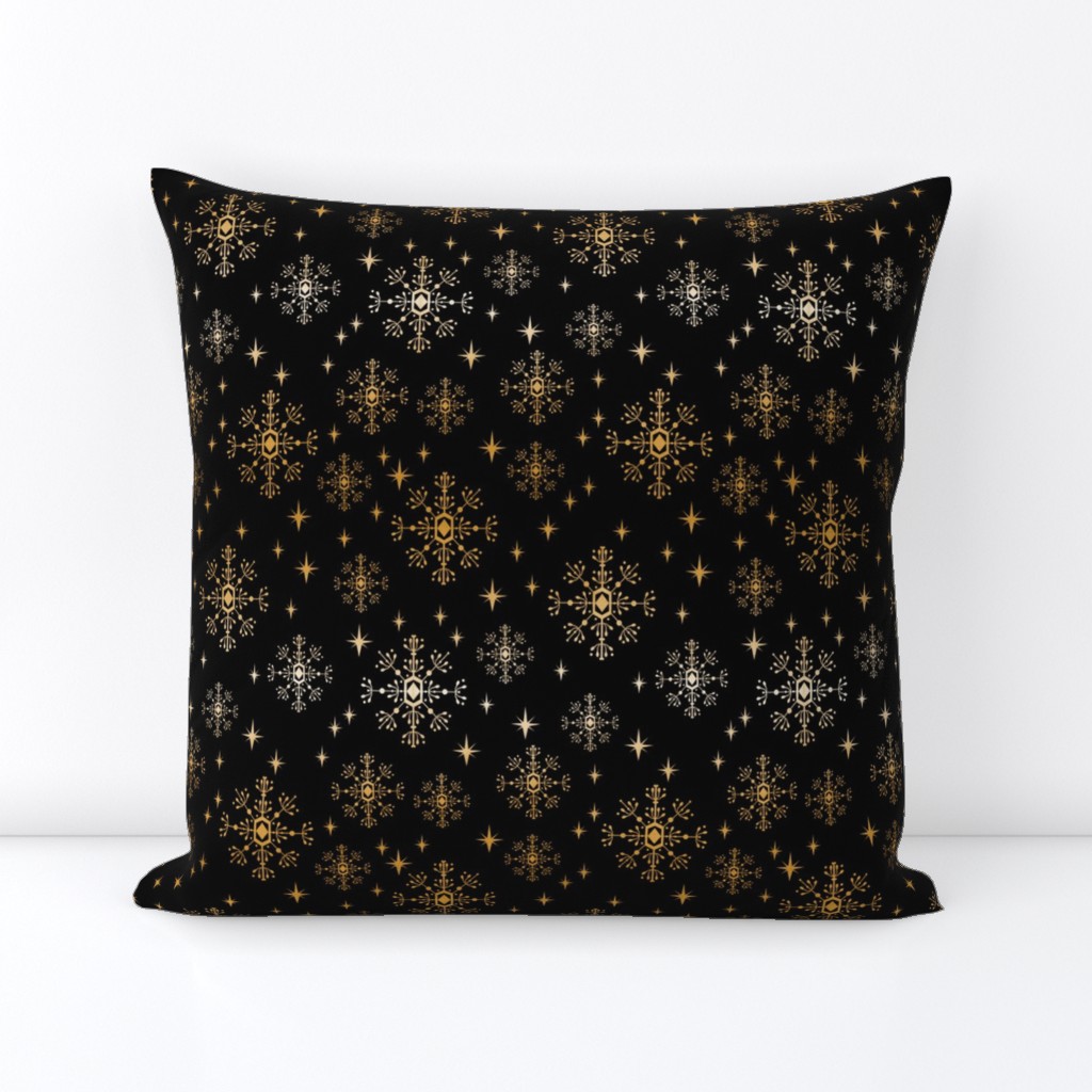 metallic look snowflake fabric, christmas fabric by the yard, christmas fabric 2018, christmas fabric for quilting, metallic christmas wrap, christmas gift wrap, wrapping paper, spoonflower christmas fabric - black and gold