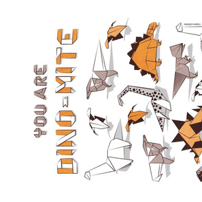 You are dino-mite punderful quote TEA TOWEL // white background paper orange grey and white origami dinosaurs 