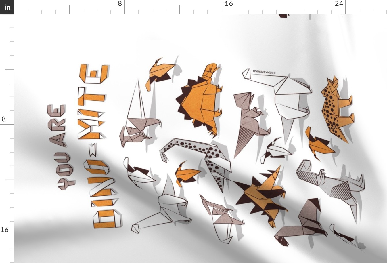 You are dino-mite punderful quote TEA TOWEL // white background paper orange grey and white origami dinosaurs 