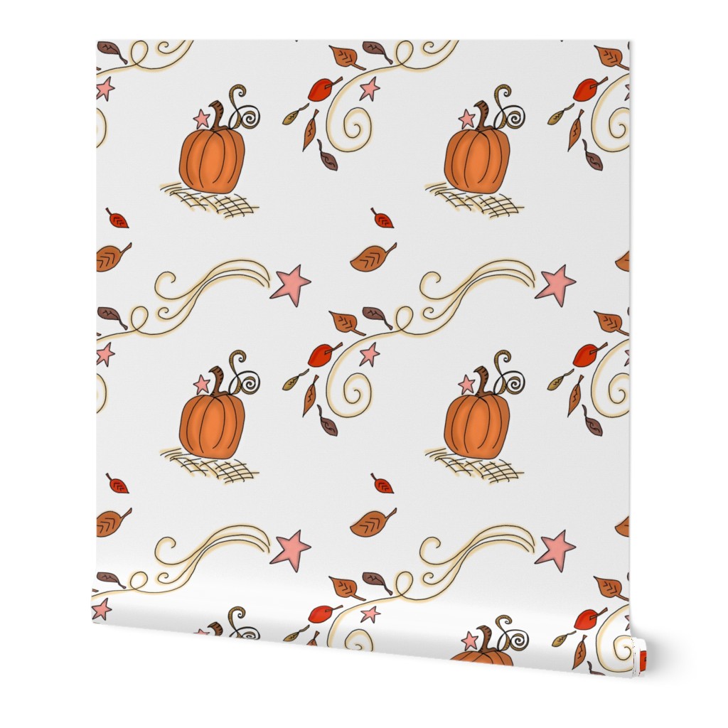 Fall Pumpkins and Stars on White