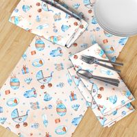 Watercolor baby boy pattern