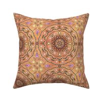 Fall Autumn Pumpkin and Stars Mandala on Golden Orange Watercolor Background