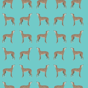 Greyhound Dog Full Body Pattern on Teal Background