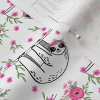 sleepy sloth fabric, lazy day sloth fabric, sloth fabric, happy sloth fabric, sloth fabric by the yard - florals - white
