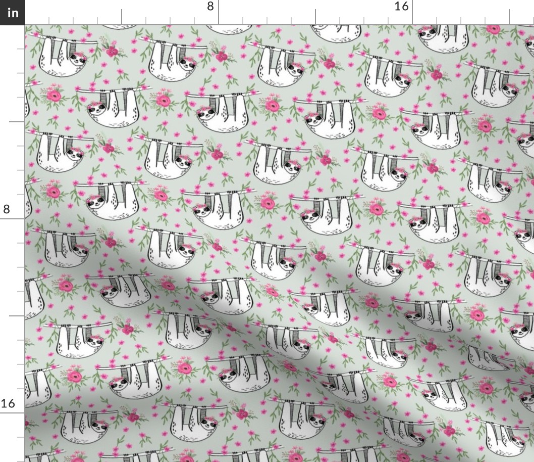 sleepy sloth fabric, lazy day sloth fabric, sloth fabric, happy sloth fabric, sloth fabric by the yard - florals - light
