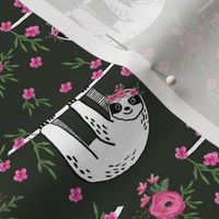 sleepy sloth fabric, lazy day sloth fabric, sloth fabric, happy sloth fabric, sloth fabric by the yard - florals - dark