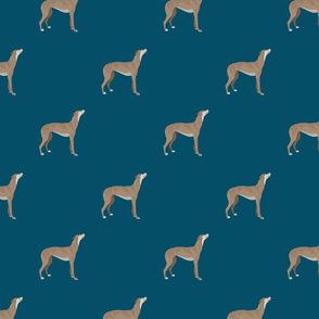 Greyhound Dog Full Body Pattern on Dark Blue Background