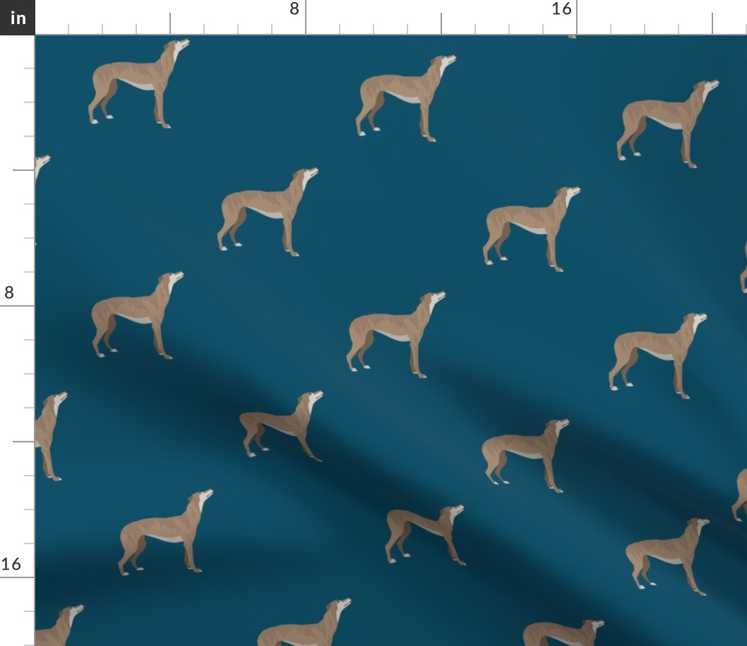 Greyhound Dog Full Body Pattern on Dark Blue Background