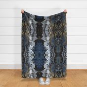 Painted Batik Blue Gold Black - Smaller Vertical