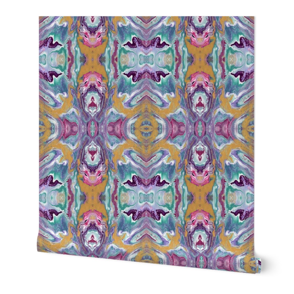 Painted Batik Purple Aqua Gold Pink - Smaller Vertical