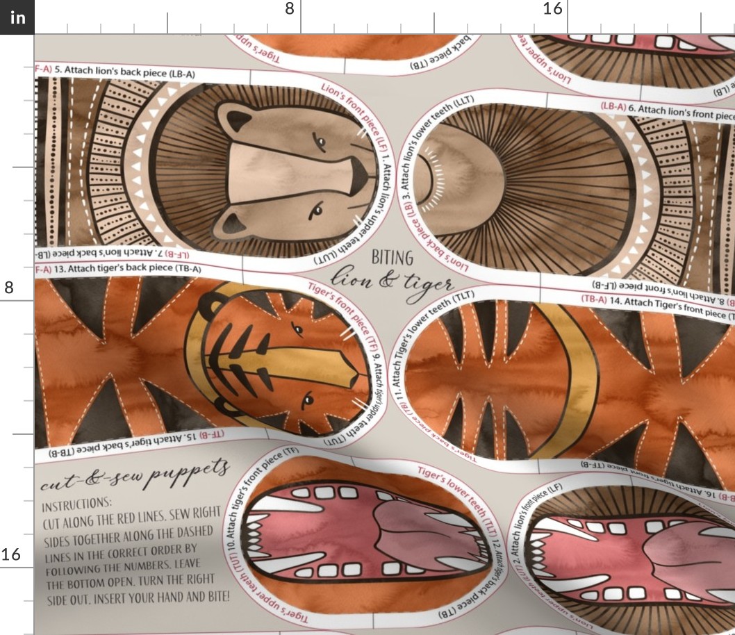 Biting Lion and Tiger / Cut-and-Sew Puppets