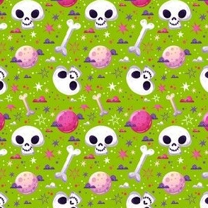 Halloween Skulls on Green-01