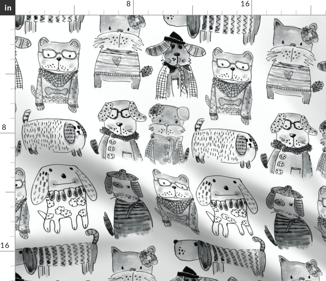 customised for AMY DOG monochrome hand drawn sketches in grey scale