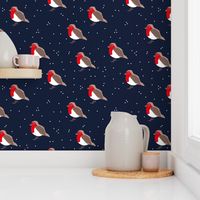 Winter wonderland red robin birds in snow navy blue red boys  SMALL