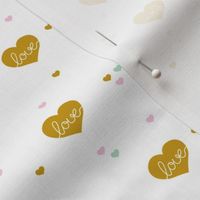 Sweet little lovers hearts romantic confetti valentine love nursery print colorful mustard