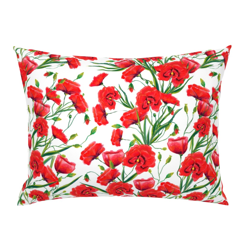 Hand drawn red poppy flowers watercolor pattern design