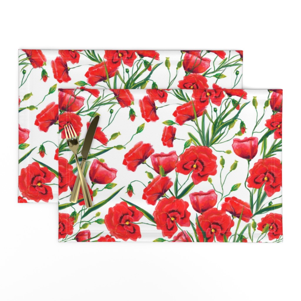 Hand drawn red poppy flowers watercolor pattern design