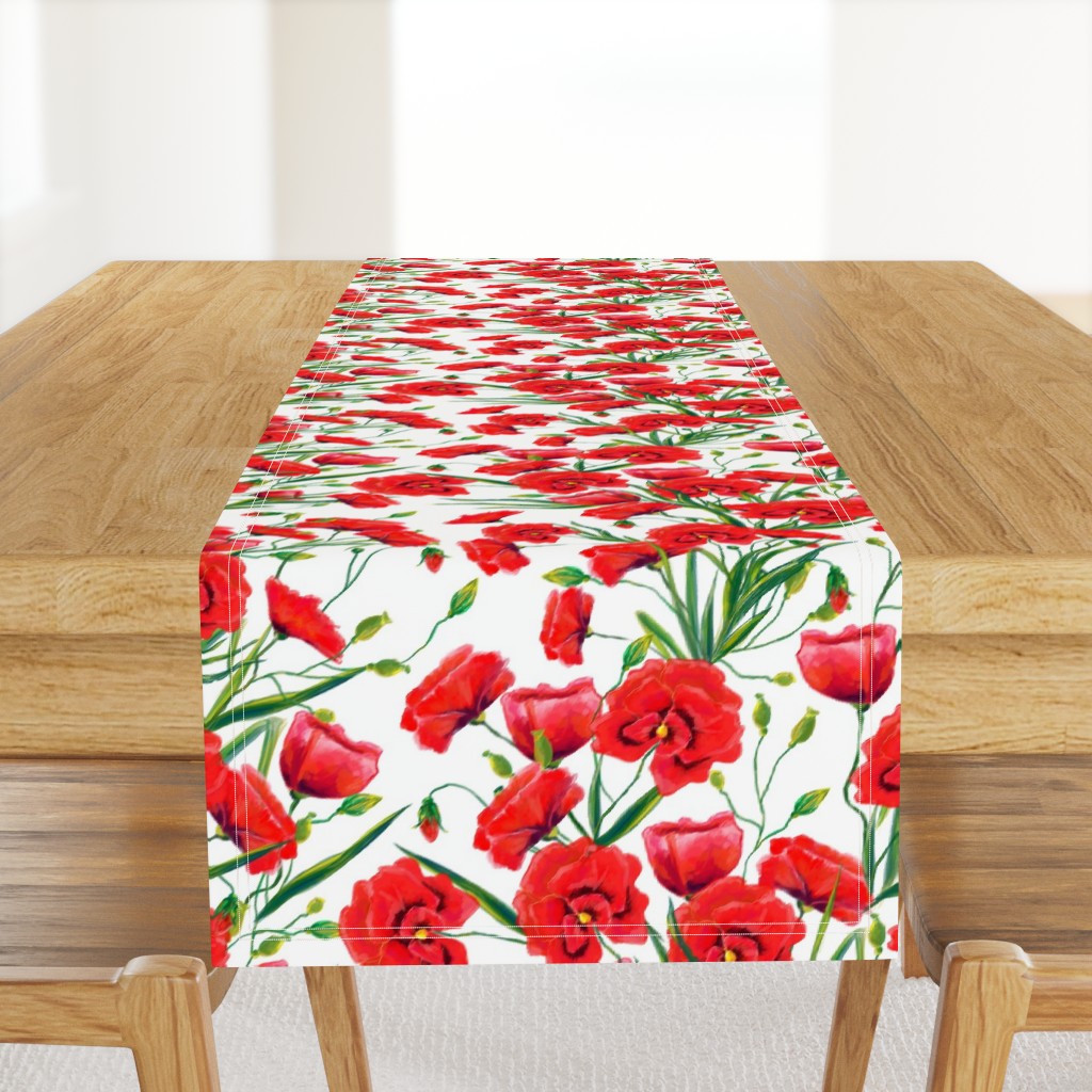 Hand drawn red poppy flowers watercolor pattern design