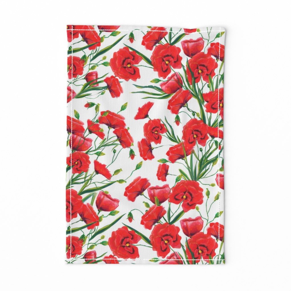 Hand drawn red poppy flowers watercolor pattern design