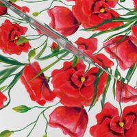 Hand drawn red poppy flowers watercolor pattern design