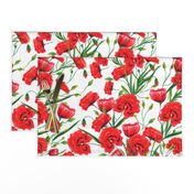 Hand drawn red poppy flowers watercolor pattern design